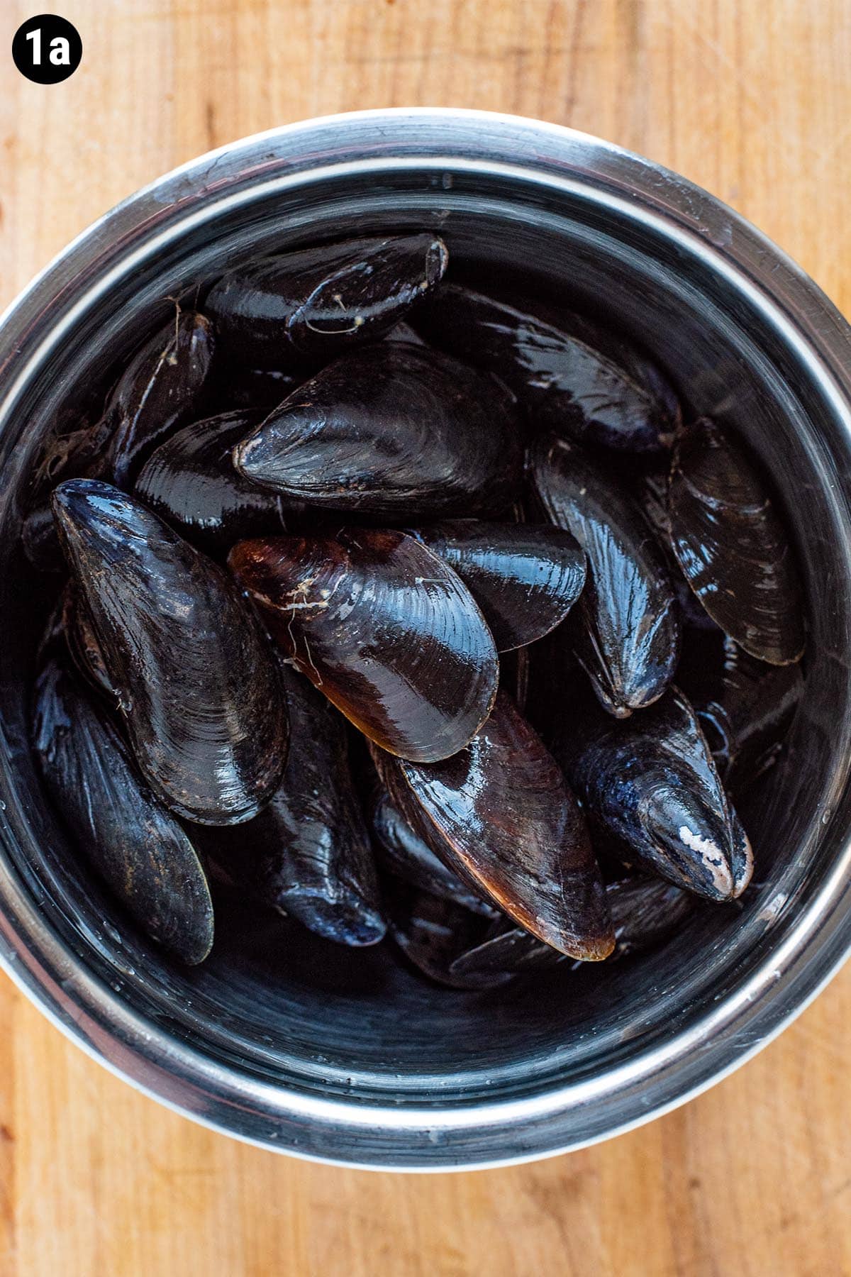 A bowl of uncooked mussels